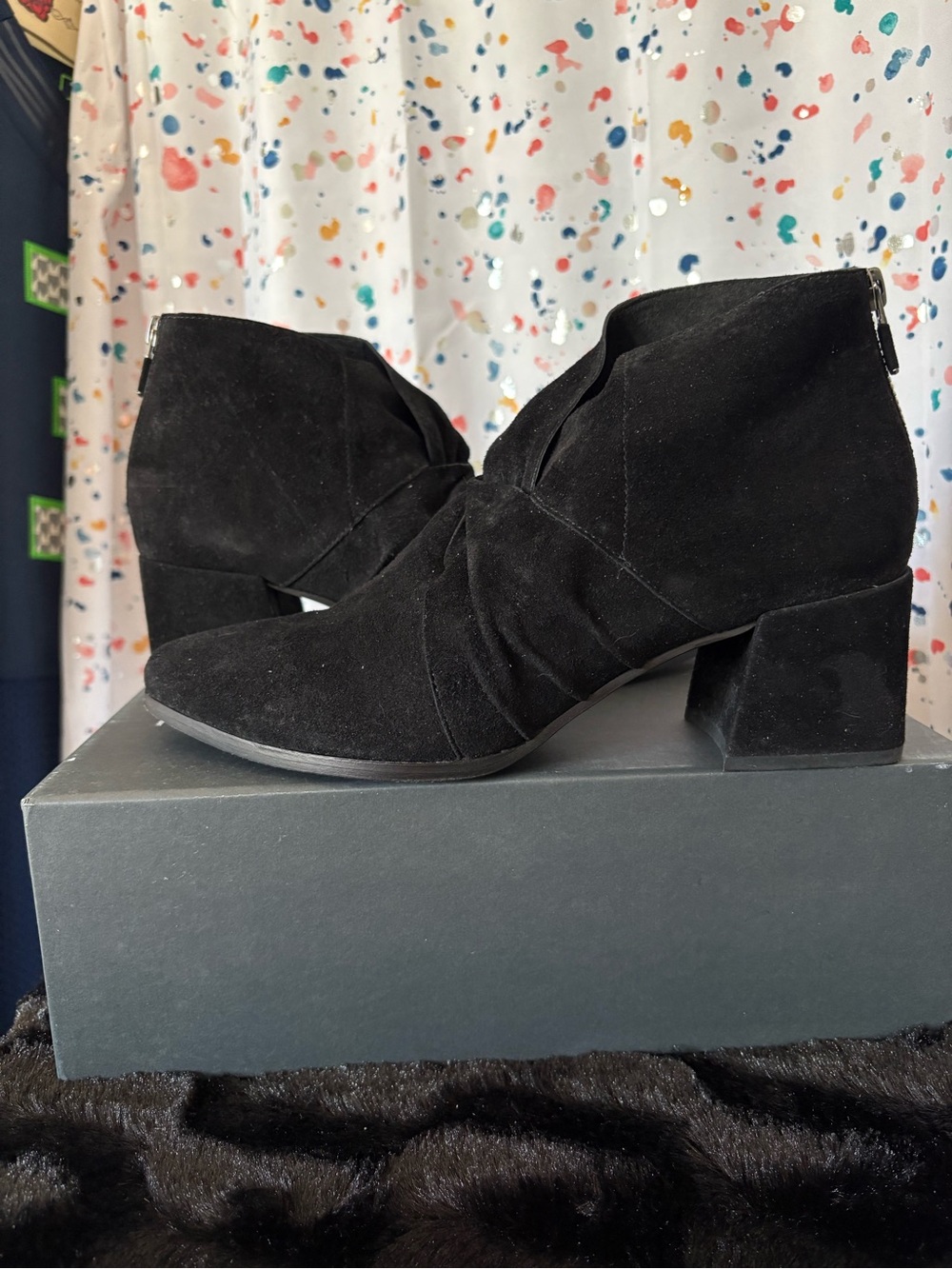 Eileen Fisher Black Suede Pointed Toe Ankle Booties